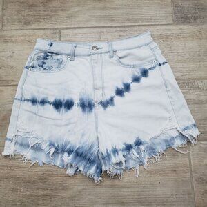 American Eagle Jean Shorts Women's Highest Rise Mom Tie Dye Fray Hem Hippie 6
